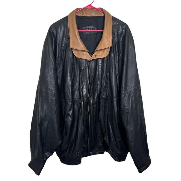 St. Croix Other - St Croix Shop Brown Black Two Tone Leather Double Collar Bomber Jacket 2XL Sz 50